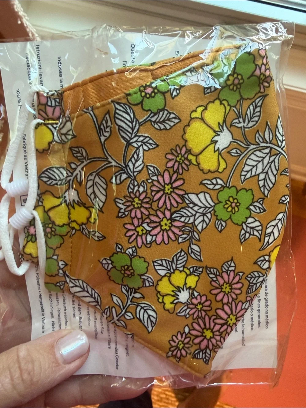 Tory Burch Floral Face Mask and Pouch in Orange and Brown